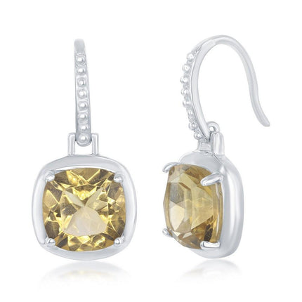 Sterling Silver Yellow Citrine Square Earrings ,