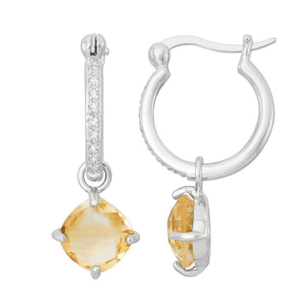 Sterling Silver Yellow Hanging Citrine Earrings ,