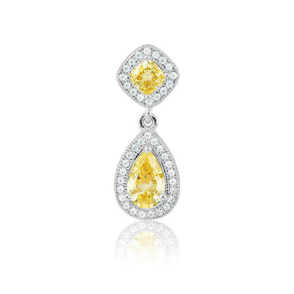 Sterling Silver Yellow Micro Pave Teardrop Pendant ,