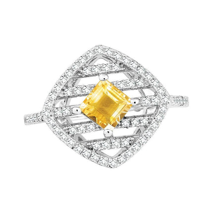 Sterling Silver Yellow Square Citrine Ring, 8 ,