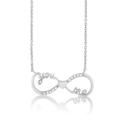 Sterling Silver "You and Me" Heart CZ Infinity Necklace ,