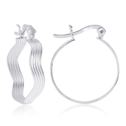 Sterling Silver Zig Zag Style Hoop Earrings ,