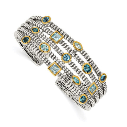 Sterling Silver/Gold-tone Sky/Swiss/London Blue Topaz Cuff Bracelet ,