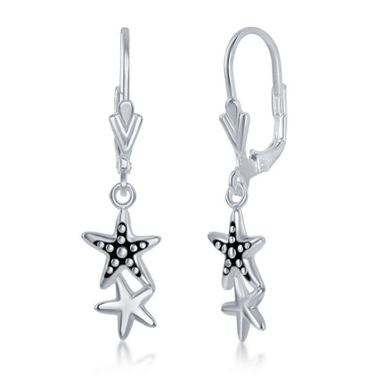 Sterlng Silver Oxidized Double Starfish Earrings ,