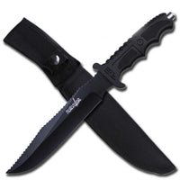 Survivor Knife - Black Finish Fixed Steel Blade with Finger Grooved Handle | HK-718 ,