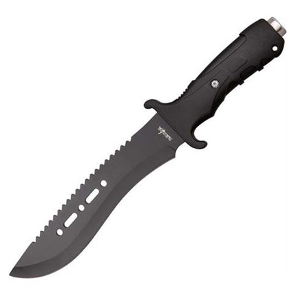 Survivor Knife - Black Stainless Fixed Recurve Blade Rubberized Handle | HK-729BK ,