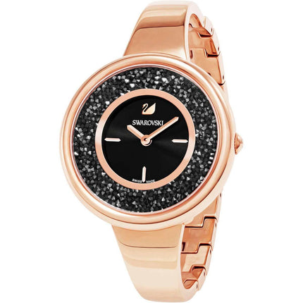 Swarovski Women's Bangle Bracelet Watch - Crystalline Pure Black Dial Rose Gold Steel | 5295334 ,