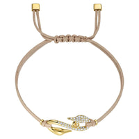 Swarovski Women's Bracelet - Power Yellow Gold Plated Swan Beige Cord | 5551806 ,