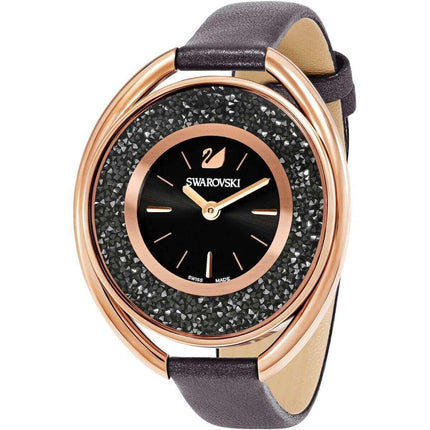 Swarovski Women's Crystal Watch - Crystalline Oval Black Dial Leather Strap | 5230943 ,