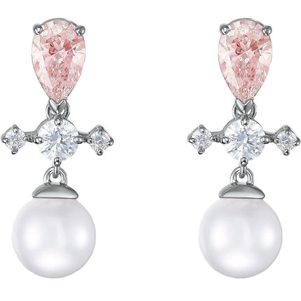 Swarovski Women's Drop Earrings - Perfection Pierced Pearl Rhodium Plated | 5516592 ,