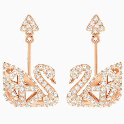 Swarovski Women's Earrings - Facet Swan Crystals Pave Rose Gold Pierced | 5358058 ,