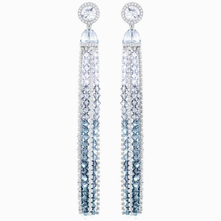 Swarovski Women's Long Length Clip Earrings - Ocean View Blue and White | 5457523 ,