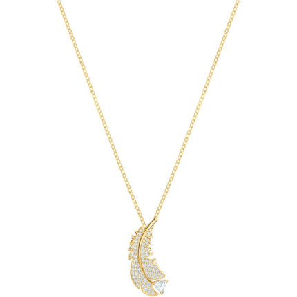 Swarovski Women's Necklace - Nice Yellow Gold Plated Clear Crystal Feather | 5505740 ,