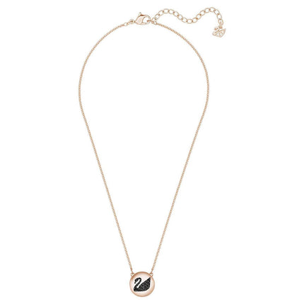 Swarovski Women's Necklace - Round Rose Gold and Black Swan Design Pendant | 5459059 ,