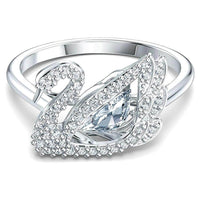 Swarovski Women's Ring - Dancing Swan Rhodium Plated and Crystal, Size 6.75 | 5520712 ,