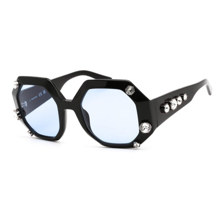 Swarovski Women's Sunglasses - Blue Lens Shiny Black Geometric Frame | SK0375 01V ,