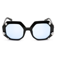 Swarovski Women's Sunglasses - Blue Lens Shiny Black Geometric Frame | SK0375 01V ,