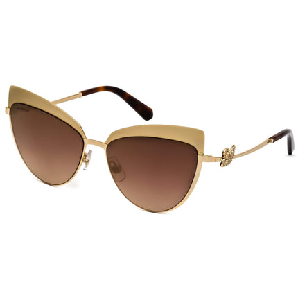 Swarovski Women's Sunglasses - Gold Metal Cat Eye Frame Brown Mirror Lens | SK0220 32G ,