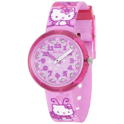 Swatch Girls Fabric Strap Watch - Flik Flak Hello Kitty Butterfly Purple Dial ,