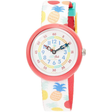 Swatch Girls Fabric Strap Watch - Flik Flak Nananas Quartz White Dial | FBNP110 ,