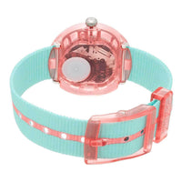 Swatch Girls Strap Watch - Flik Flak White Dial Quartz Green & Pink Fabric | FPNP020 ,