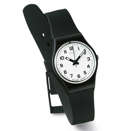 Swatch LB153 Women's White Dial Black Rubber Strap Quartz Watch ,