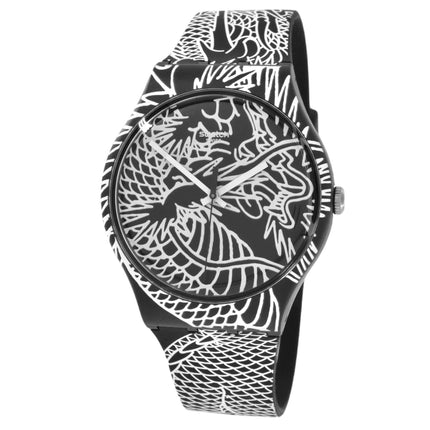 Swatch Men's Watch - Draconem Swiss Quartz Black and White Dial Rubber Strap | SUOZ150 ,