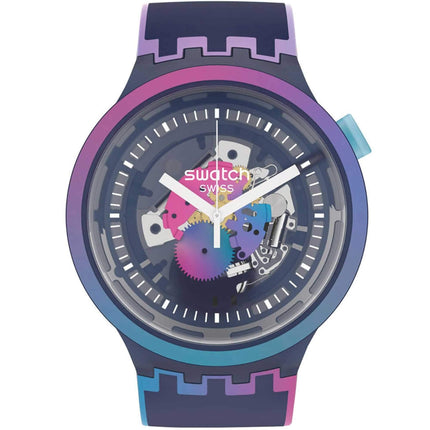 Swatch Men's Watch - Monthly Drops Rainbowinthenight Skeleton Dial Strap | SO27N112 ,