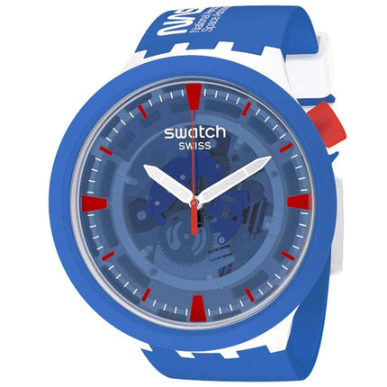 Swatch Men's Watch - Space Jumpsuit Swiss Quartz Blue Skeleton Dial Strap | SB03Z100 ,