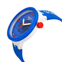 Swatch Men's Watch - Space Jumpsuit Swiss Quartz Blue Skeleton Dial Strap | SB03Z100 ,