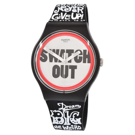 Swatch Men's Watch - Swatch Out Swiss Quartz Black and White Rubber Strap | SUOB160 ,