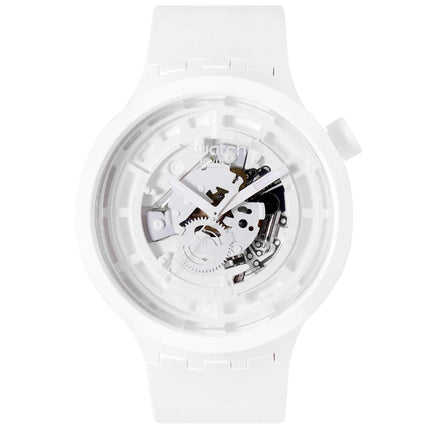 Swatch Unisex Watch - C-White Swiss Quartz Skeleton Dial Bio-Sourced Strap | SB03W100 ,