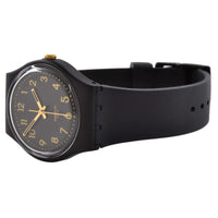 Swatch Unisex Watch - Classic Golden Tac Swiss Quartz Black Dial Strap | SO28B113 ,