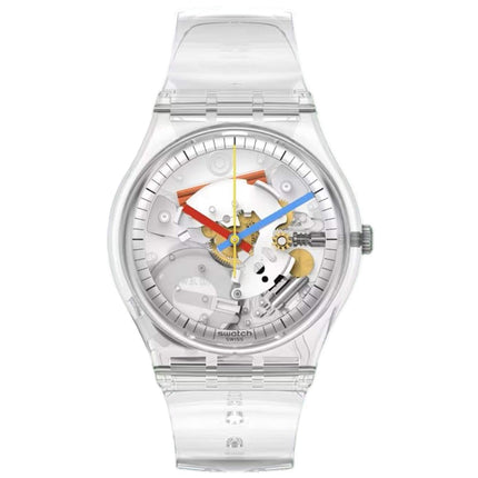 Swatch Unisex Watch - Clear Clearly Gent Transparent Case Skeleton Dial | SO28K100 ,