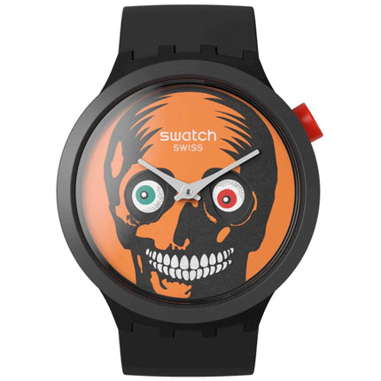 Swatch Unisex Watch - Halloween It's Spooky Time Facial Skeleton Dial Strap | SB03B700 ,