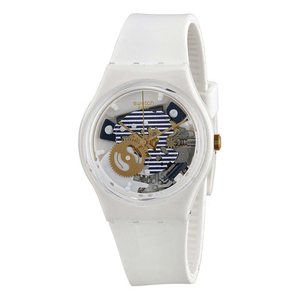 Swatch Unisex Watch - Mariniere Quartz Semi-Skeleton Dial White Rubber Strap | GW169 ,