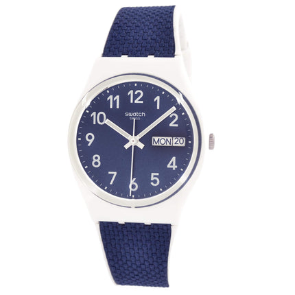 Swatch Unisex Watch - Swatch Essentials Navy Light Fabric Inlay Rubber Strap | GW715 ,