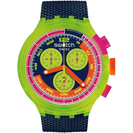 Swatch Unisex Watch - Swatch Neon To The Max Chronograph Bio Sourced Strap | SB06J100 ,