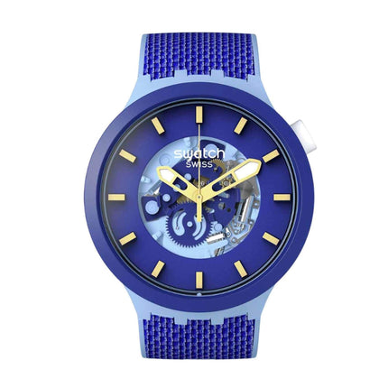 Swatch Unisex Watch - The January Bouncing Blue Semi Skeleton Dial Strap | SB05N105 ,