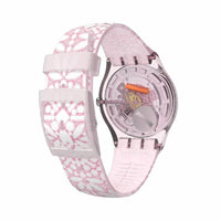 Swatch Women's Strap Watch - Brit-In Fleurie Swiss Quartz Pink & White | SUOP109 ,