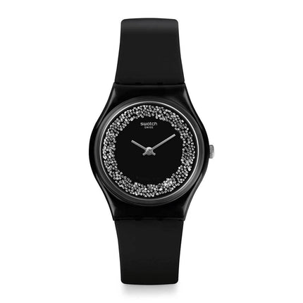 Swatch Women's Strap Watch - Think Fun Sparklenight Crystal Black Dial Black Rubber ,