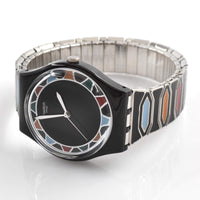 Swatch Women's Watch - Zainab Multicolored Geometric Accented Black Bracelet | GB282A ,