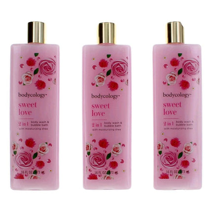 Sweet Love by Bodycology, 3 Pack 16 oz 2 in 1 Body Wash & Bubble Bath for Women ,