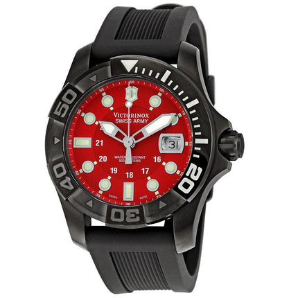 Swiss Army 241427 Men's Dive Master Red Dial Gunmetal Tone Steel Black Rubber Strap Watch ,