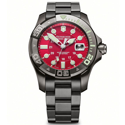Swiss Army 241430 Men's Dive Master Red Dial Gunmetal Tone Stainless Steel Bracelet Watch ,
