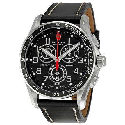 Swiss Army 241444 Men's Classic XLS Black Dial Black Leather Strap Chronograph Watch ,
