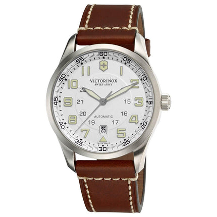 Swiss Army 241505 Men's AirBoss Automatic Silver Dial Brown Leather Strap Watch ,