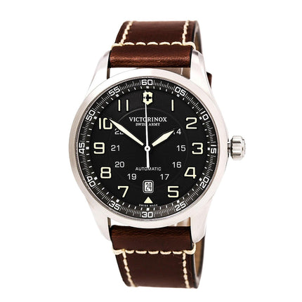 Swiss Army 241507 Men's AirBoss Black Dial Brown Leather Strap Mechanical Automatic Watch ,