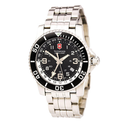 Swiss Army 24701 Men's Maverick II 2nd Time Zone Black Dial Steel Bracelet Watch ,