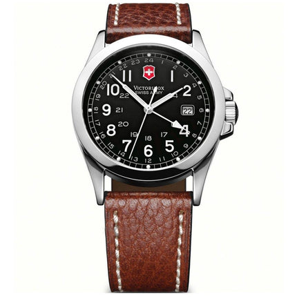 Swiss Army 24798 Men's Infantry 2nd Time Zone Black Dial Brown Leather Strap Watch ,